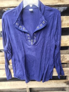 John Varvatos Purple Eyelet Zip Neck Pullover Top